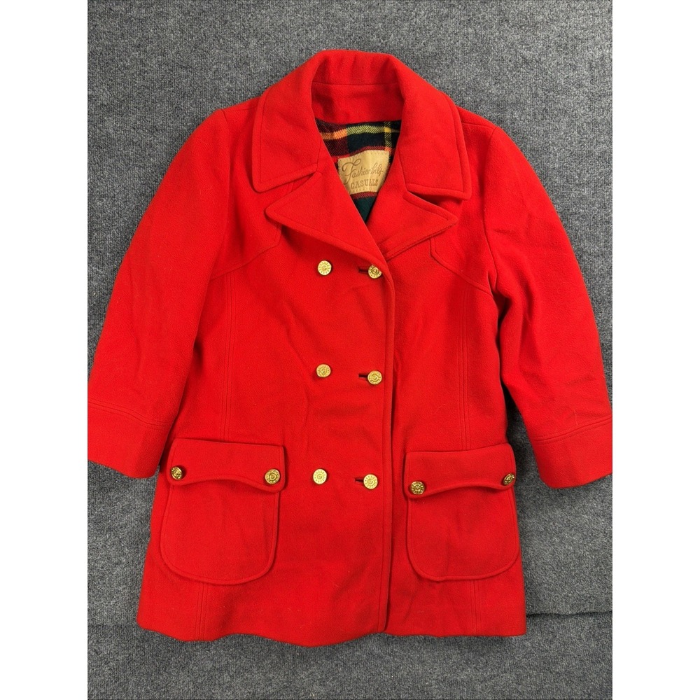 Vintage Fashionbilt Casuals Red Wool Coat Women's Double‎ Breasted Gold Buttons